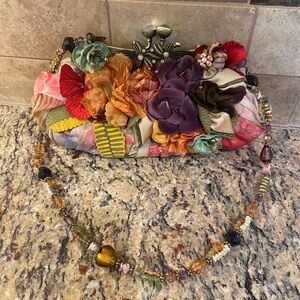 Vintage Mary Frances floral purse with beaded strap fabric